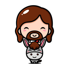 cute cartoon jesus vector design being ridden by horse