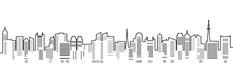 花火のあがる都市風景のイラスト モノクロの線画 Wall Mural Tukinoto