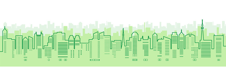 ビルのある都市風景のイラスト（線画）