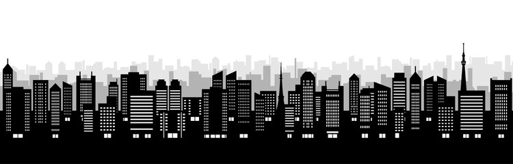 花火のあがる都市風景のイラスト モノクロの線画 Wall Mural Tukinoto
