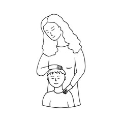 mother hugs her son icon. hand drawn doodle style. vector, minimalism, monochrome, sketch. mothers day, children, motherhood.