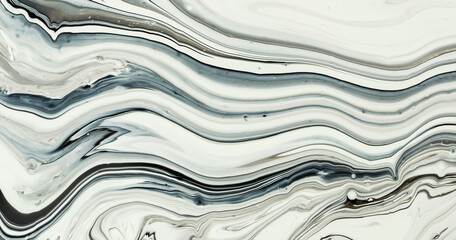 Flow of white foil marble texture on canvas. Abstract background of acrylic fluid art.