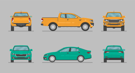 Car in different view. Front, back, top and side car projection. Flat illustration for designing. Vector auto. © Rimsky