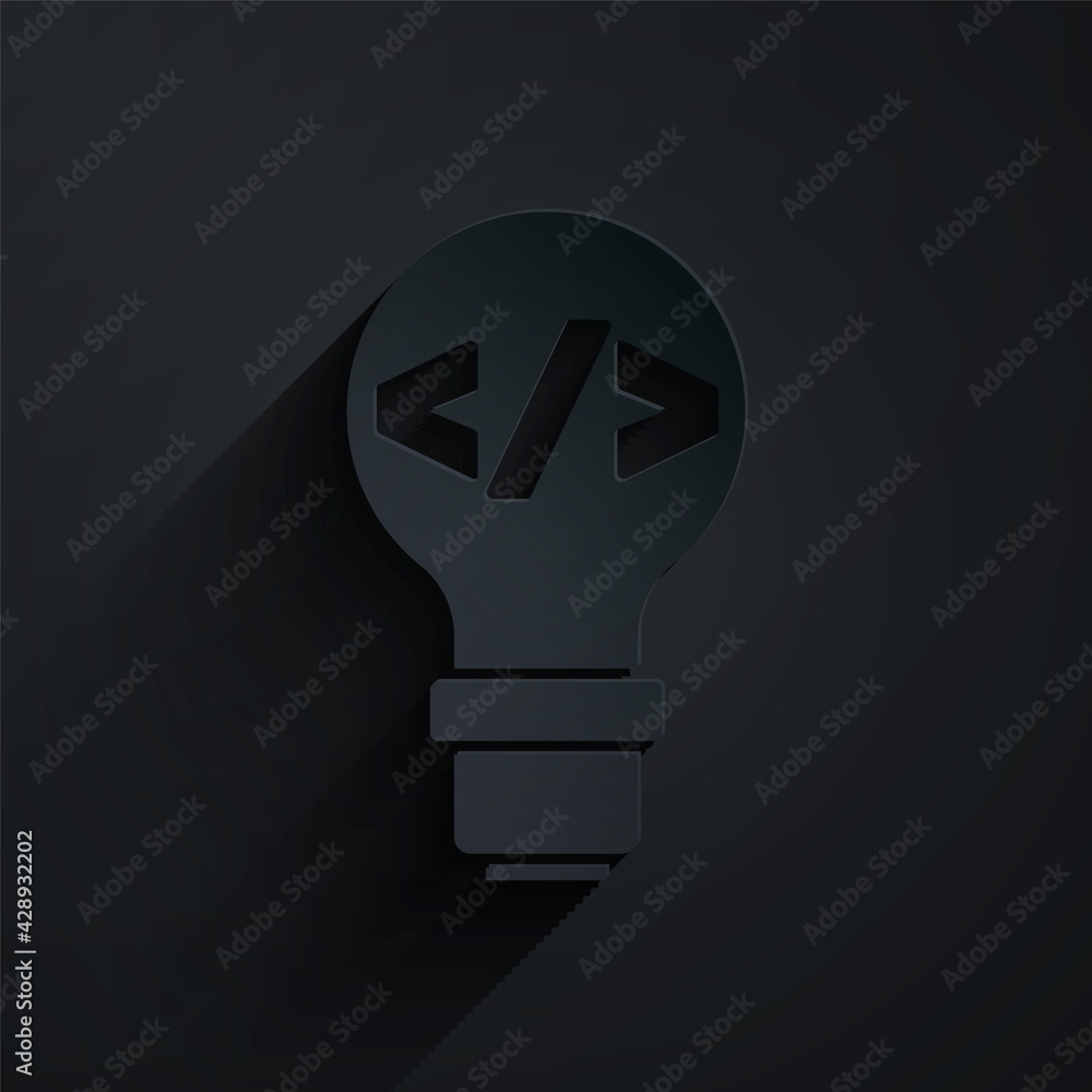 Poster paper cut web design and front end development icon isolated on black background. paper art style. v