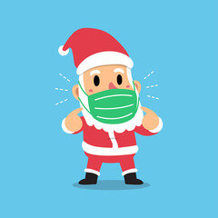 Merry Christmas vector cartoon santa claus wearing protective face mask for design.