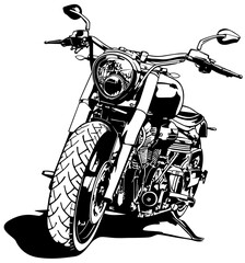 Black and White Motorcycle Drawing Isolated on White Background - Black Illustration, Vector