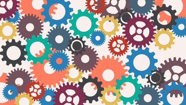 Animated abstract gears background in flat design. Pattern footage