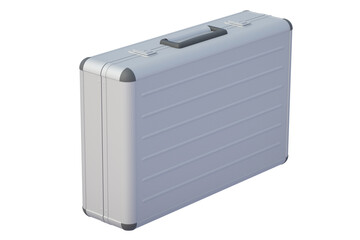 Modern metal closed suitcase isolated on white background. Safety briefcase for money or documents. 3d render