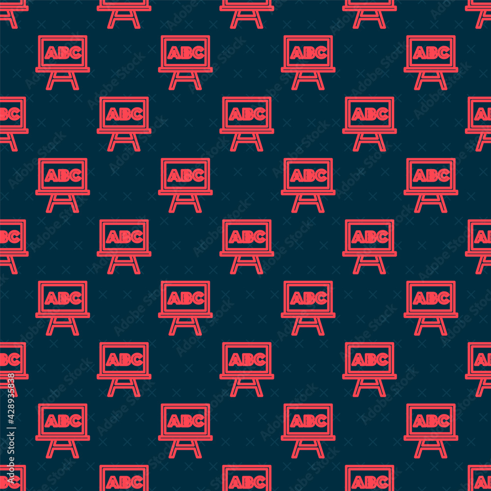 Poster red line chalkboard icon isolated seamless pattern on black background. school blackboard sign. vect