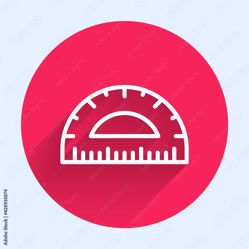 Poster white line protractor grid for measuring degrees icon isolated with long shadow. tilt angle meter. m