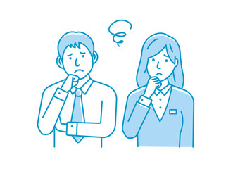 Vector Illustration of young businessman and businesswoman in trouble or confused.
