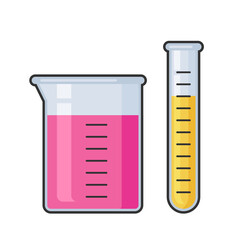 Chemistry science laboratory test glass tube and flask vector icon set. Pharmacy and chemistry, education and science equipment