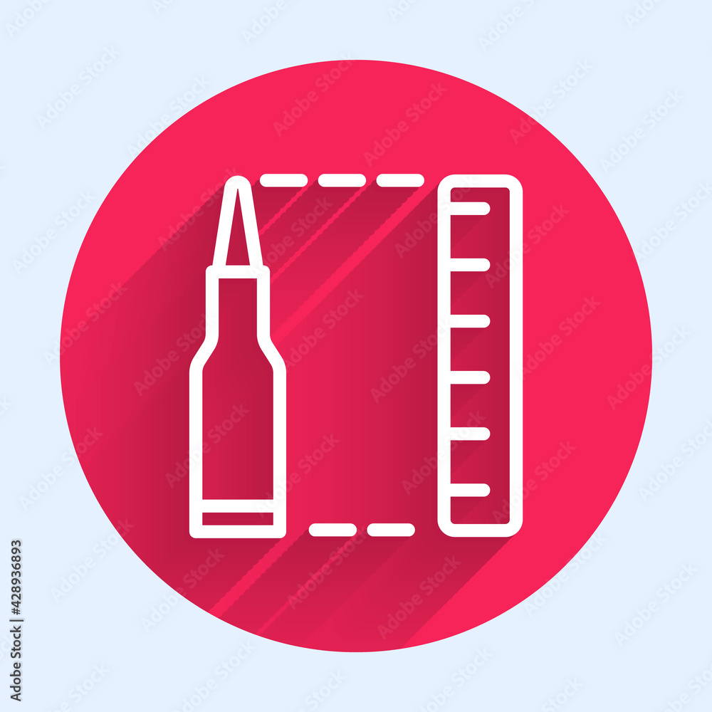 Poster white line bullet icon isolated with long shadow. red circle button. vector