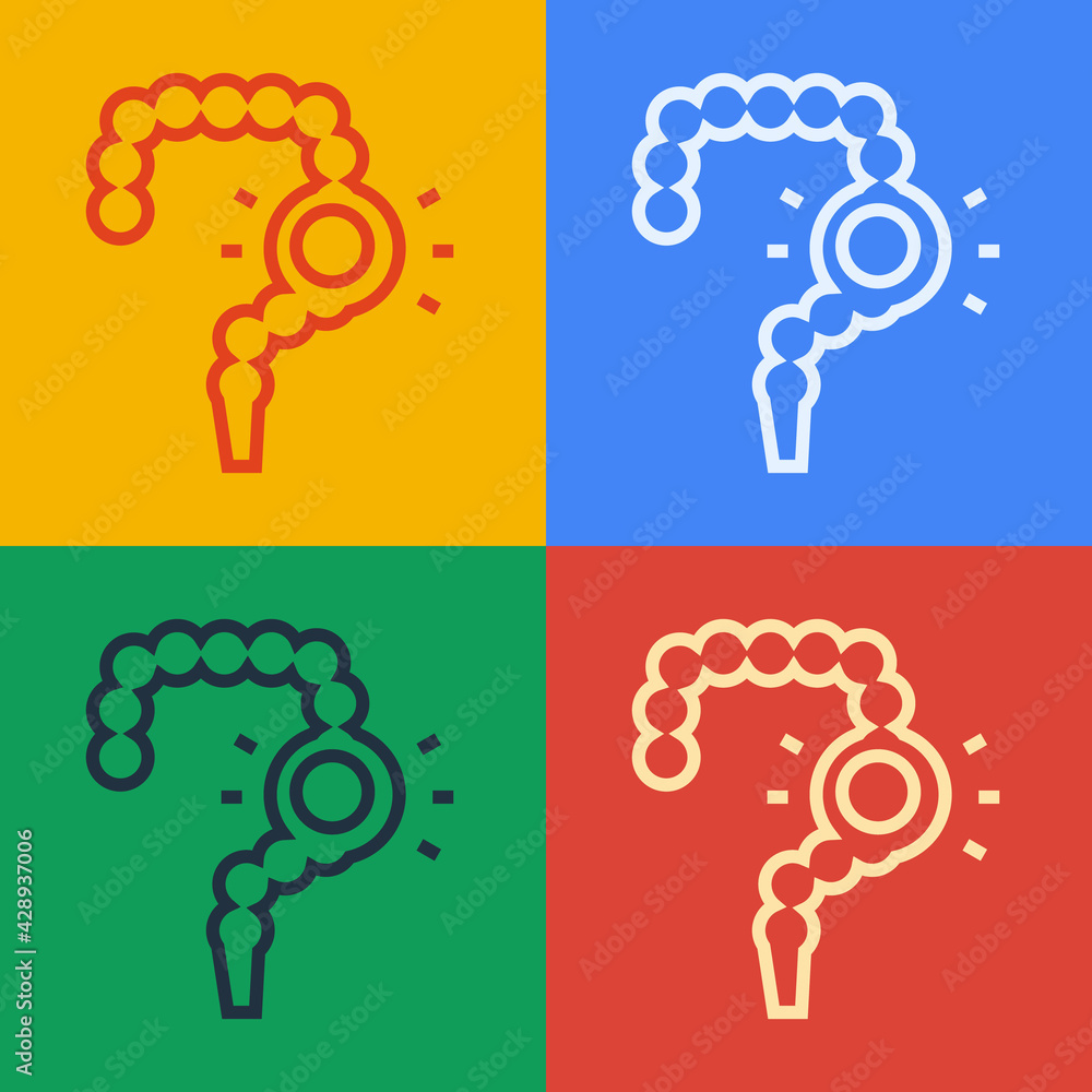 Poster pop art line gut constipation icon isolated on color background. bowel problems. vector