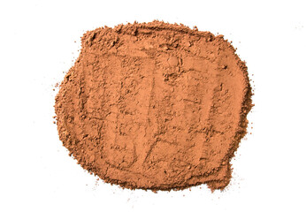 Pile cocoa powder isolated on white background
