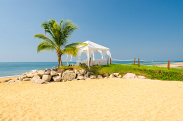Spa salon on beach of tropical island - healthcare background