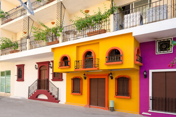 Fototapeta na wymiar Colorful apartment building in Puerto Vallarta, Mexico.
