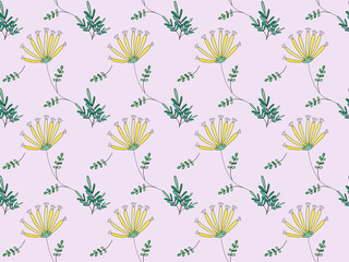Seamless floral pattern (set) includes cute flowers and leaves for background, print fabric, wrapping paper, digital printed t-shirt design, card cover, spring wallpaper, decoupage, DIY and more.