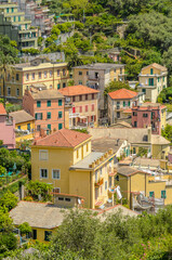 Monterosso in Cinque Terre, Italy, view at the town from mountain trail