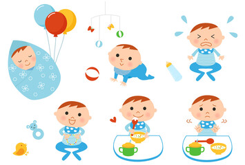 男の赤ちゃんのイラストセット