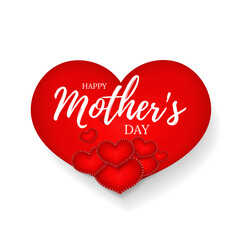 Happy Mother's Day greeting card, banner, poster, flyer, placard. Hand drawn calligraphy leetters on 3d red heart pattern and white background. Vector illustration.