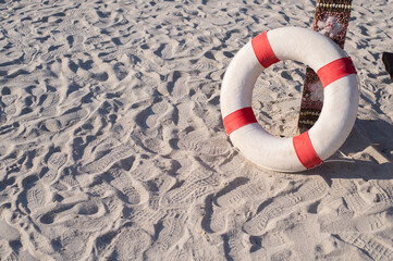 Red lifebuoy a sunny day on