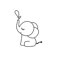 Elephant icon. Outline drawing, isolated on white background. Elephant spraying water.