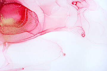 Abstract pink transparent watercolor ink gradient drops.