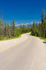 Naklejka premium Mountain road in Rocky Mountains, Alberta, Canada.