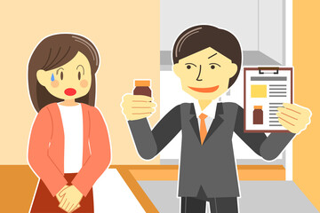 主婦に訪問販売をするセールスマン