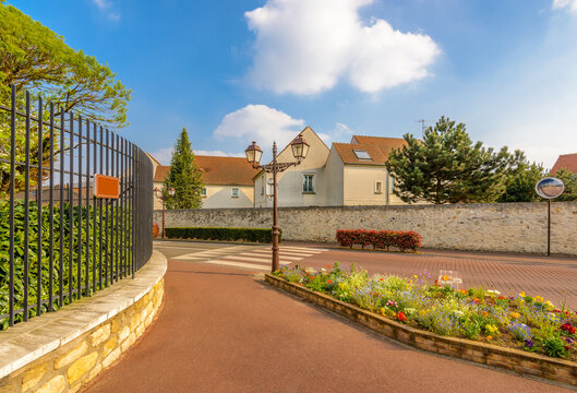 Picturesque small town street view in Roissy En France, Paris, France.