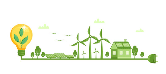 Environmental and Ecology concept. Concept illustration for ecology, green power, wind energy. Ecology vector illustration in flat style - 428940880