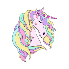 Vector illustration of a unicorn. Unicorn line art in beautiful style. Graphic element vector. Funny cartoon character. Silhouette vector. Cute illustration. Sketch illustration. Beauty logo.