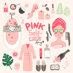 Home SPA doodle collection. Vector illustrations in naive cute style - 428942009