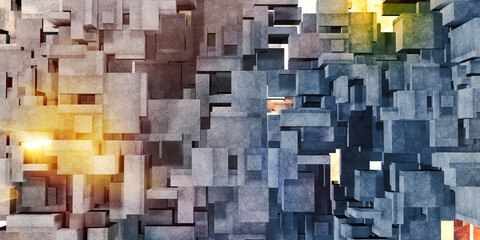 Cube concrete multicolored background architecture Polygon Geometry concrete surface 3D rendering