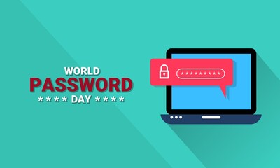 Vector illustration of a laptop with password security, as a banner, poster or template on world password day.
