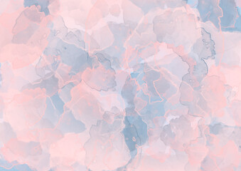 Abstract watercolor grunge background in pastel color. Illustration of paint drips in pink and blue