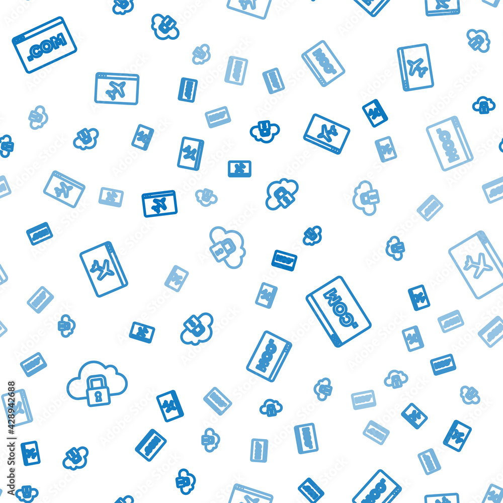 Aufkleber set line cloud computing lock, ui or ux design and website template on seamless pattern. vector