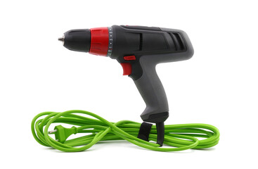 Electric drill and driver isolated on white