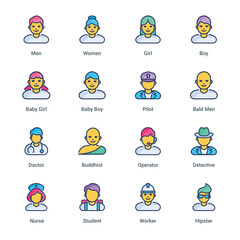 Fototapeta premium Avatar Filled Line Icons - Vectors