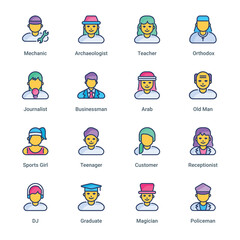 Fototapeta premium Avatar Filled Line Icons - Vectors