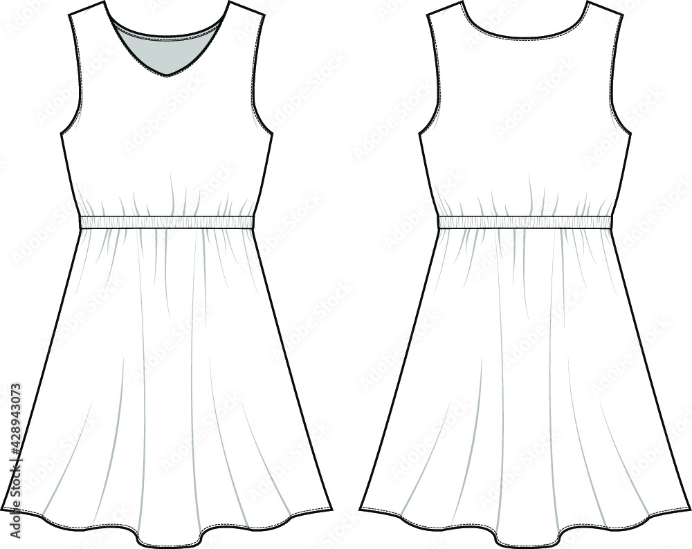 Poster Dress fashion flat sketch template