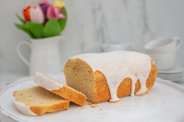 Homemade pound cake with vanilla and organic lemons