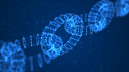 Blockchain concept. Technology background. Cryptocurrency, concept of digital code. Grid of triangles glowing in blue dot network, abstract background. 3D rendering