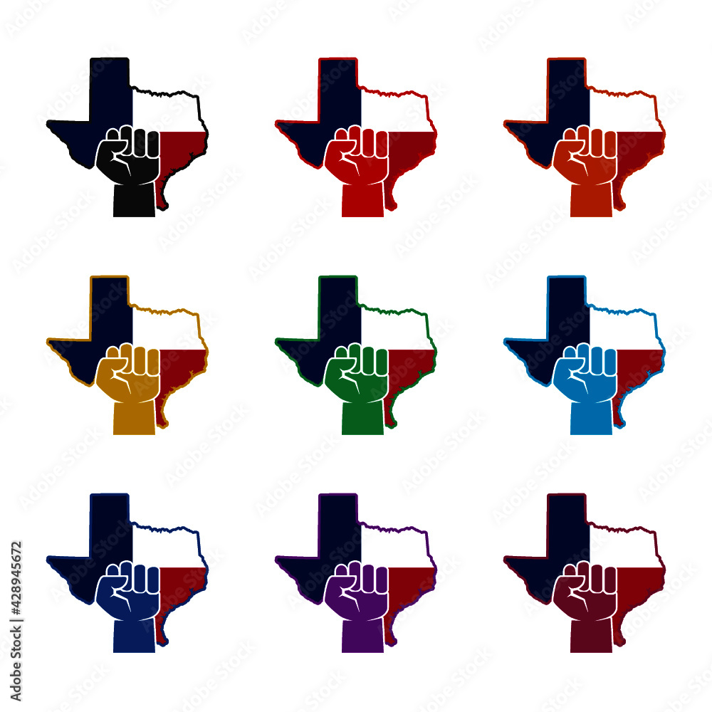 Poster texas map icon on white background color set