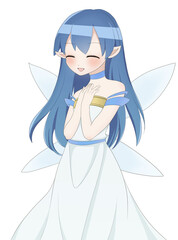 妖精のイラスト　青　ニコニコ