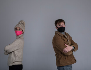Man and woman mask face. People. Family photo. 