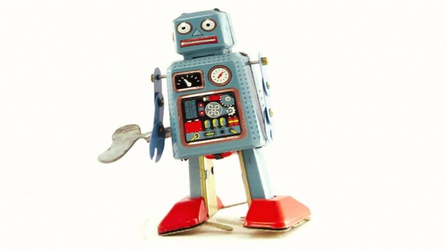 crazy fun robot dancing isolated on white 