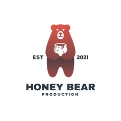 Vector Logo Illustration Honey Bear Color Badge Style.