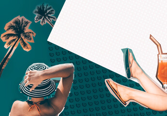 Creative collage art. Vacation, fun, summer beach concept.
